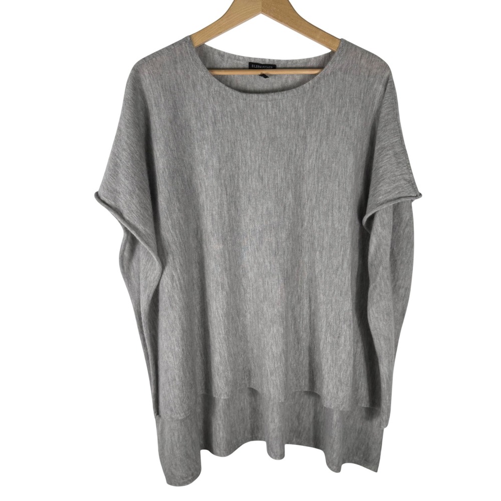 Eileen Fisher Heather Grey Cashmere Knit Poncho Oversized High-Low Top OS/TU